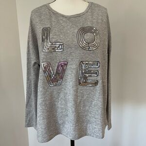 JW Style sequin love long sleeve shirt in a size small